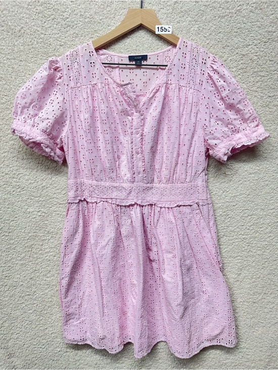 J. Crew Dresses & Skirts - J.Crew Pink Eyelet Lace Puff Sleeve Cotton Mini Dress Size 12